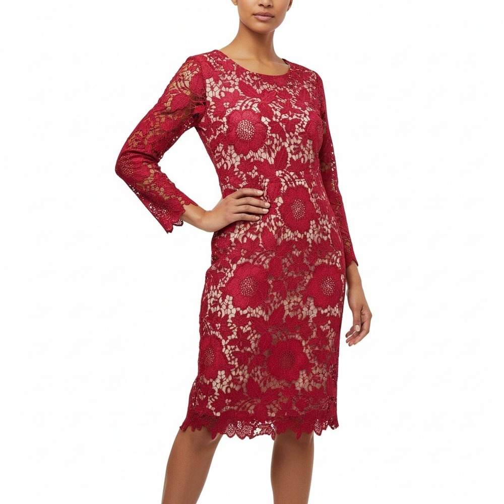 Versona Women Dress Red Floral Guipure Lace Sheath Cocktail Party 4‎